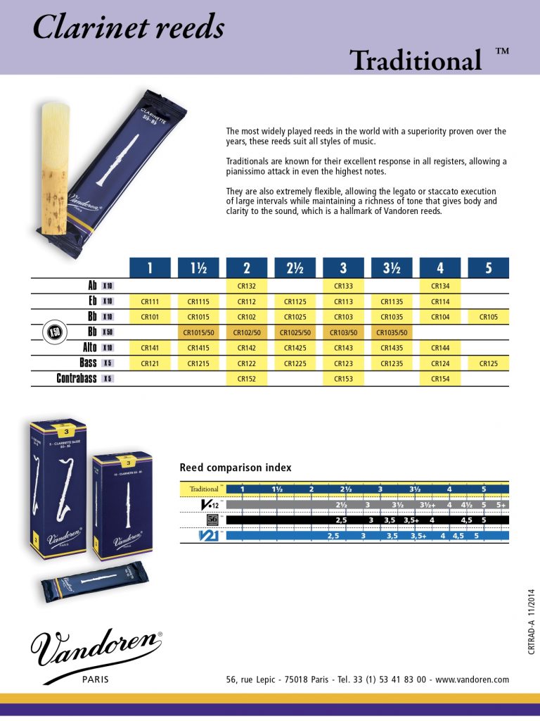 Vandoren Traditional Bass Reeds Box of 5 Price Only)